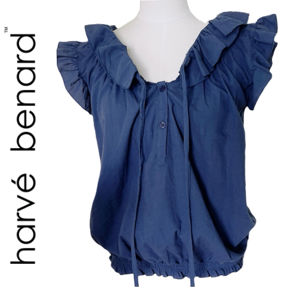 Harve Benard XL Blue Sleeveless Ruffle Blouse - NWOT